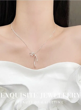 清冷感银色丝带结项链轻奢小众设计高级感锁骨链简约百搭颈链