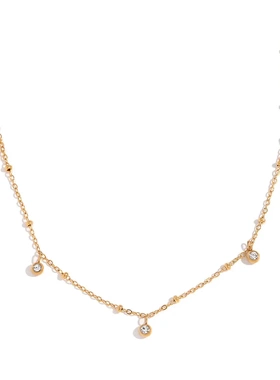 欧美小众个性简约爆款项坠不锈钢镀18k金白色绿色锆石夹珠项链女