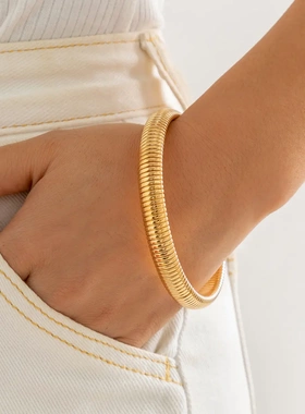 欧美饰品 简约朋克金属螺旋状手镯 个性嘻哈潮人环状手链女