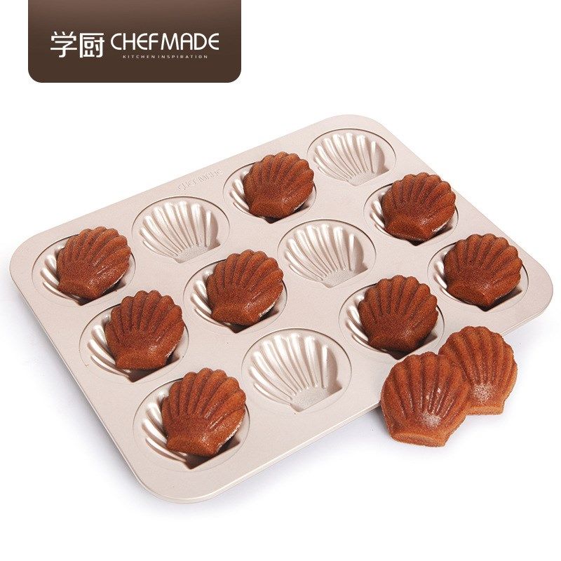 新品chefmade学厨 金色12连杯不粘日式贝壳玛德琳蛋糕模具WK9739,淘宝优惠券,粉丝福利购,淘宝优惠卷