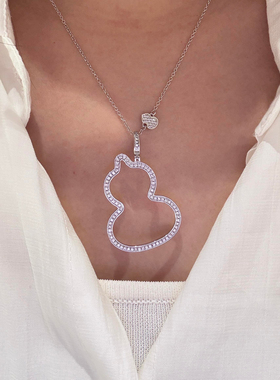 韩秀娜大号镂空葫芦项链女轻奢满钻镶嵌吊坠设计高级感百搭毛衣链