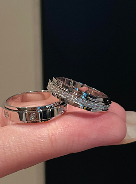 韩秀娜时来运转镶钻闭口戒指女小众叠戴可旋转素圈指环男情侣对戒