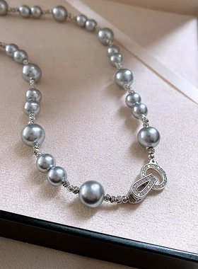 法式气质锆石圆环串珠珍珠款项链简约设计感锁骨链轻奢高级感项饰