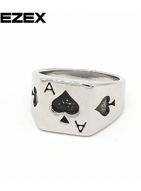 r0538-02 欧美时尚个性黑桃a男士钛钢戒指 饰品