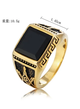 r0015-02欧美流行个性共济会男士钛钢戒指 复古宝石潮男戒指