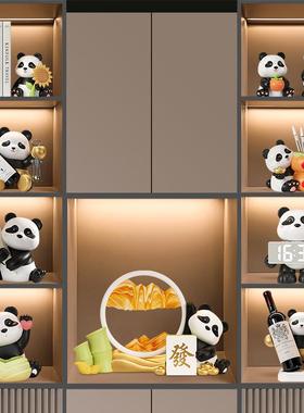 创意入户玄关熊猫公仔托盘钥匙收纳摆件置物家居装饰品树脂工艺品