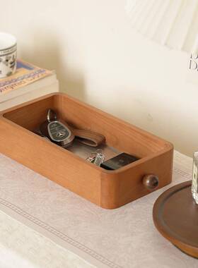 樱桃木门口钥匙收纳轻奢高端摆件实木玄关托盘长方形鞋柜整理盒子