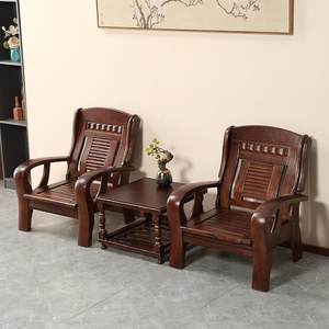 全实木沙发长椅组合农村自建房客厅小户型老式木质联邦椅三人位