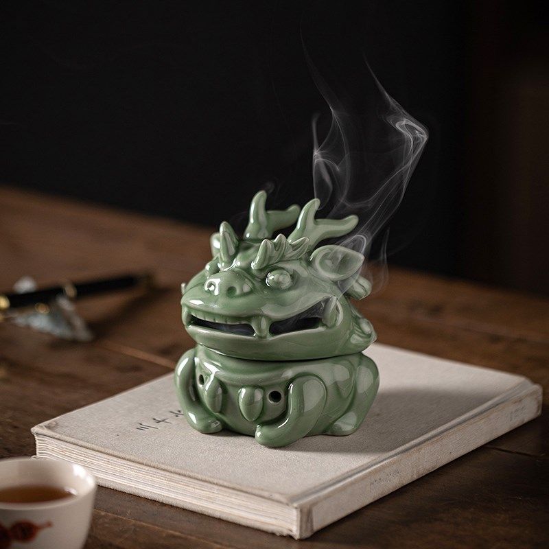 陶瓷可爱貔貅盘香炉创意国潮麒麟香薰炉摆件檀香沉香家用室内香盒,淘宝优惠券,粉丝福利购,淘宝优惠卷