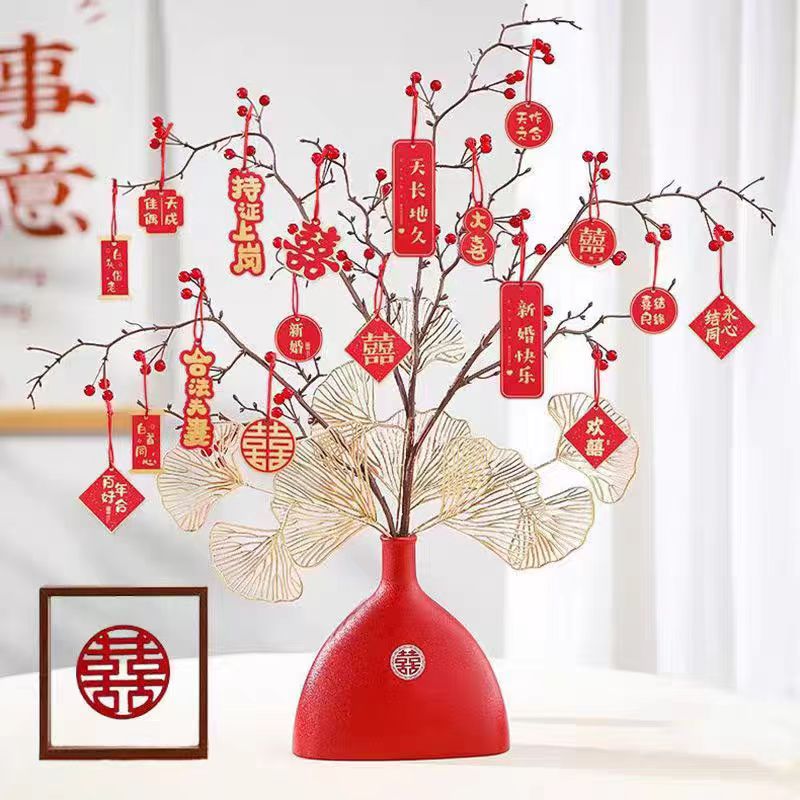 订婚结婚摆件摆台全套送新人礼红果发财果婚房订婚宴桌面布置装饰 - 图0