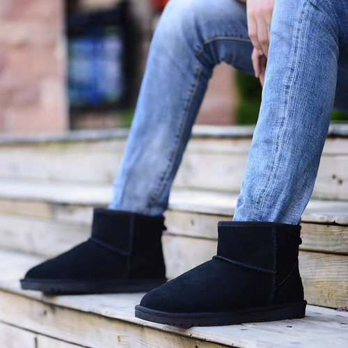 桑坡男真皮短筒雪地靴皮毛一体雪地靴冬加绒保暖防滑短筒棉鞋 - 图2