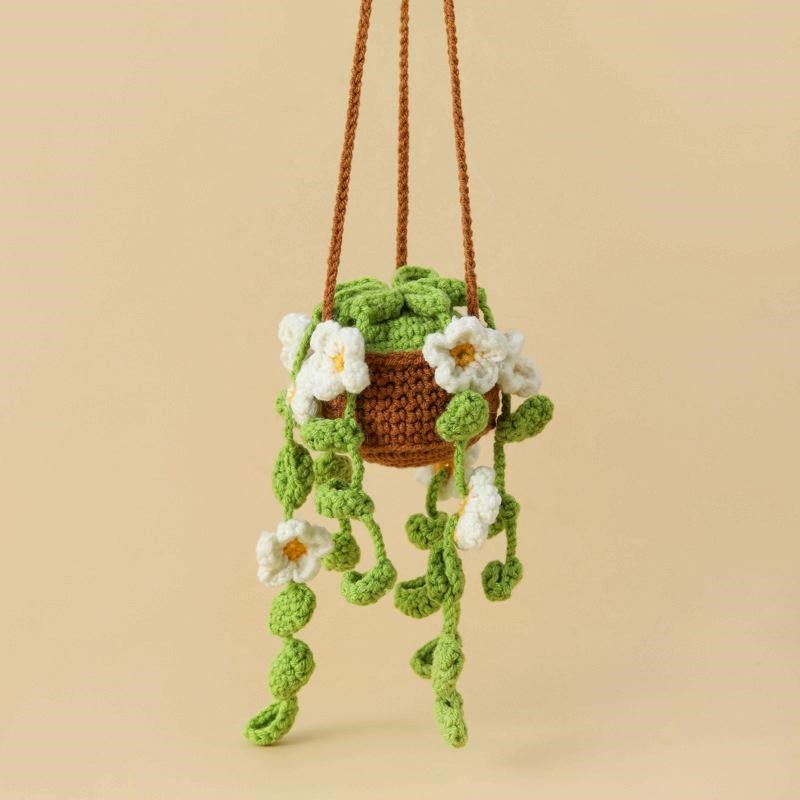 DIY编织草莓小花篮车挂件手工钩针毛线吊兰花材料包车载绿植礼物,淘宝优惠券,粉丝福利购,淘宝优惠卷