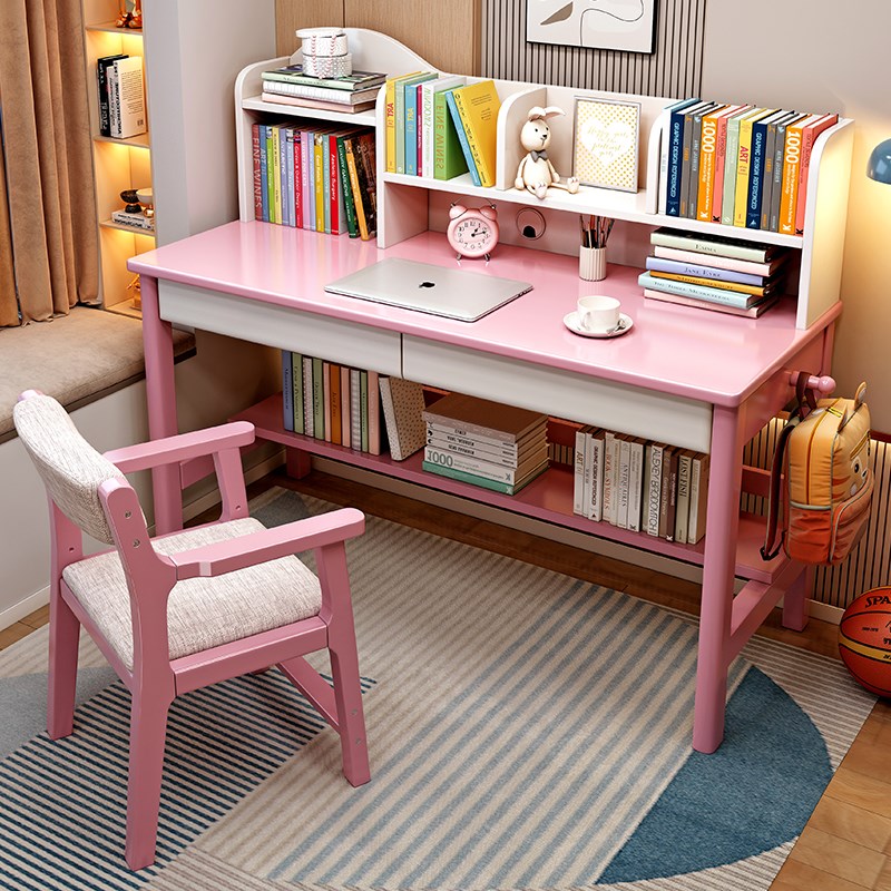 Children's desk bookshelf combination table simple home study desktop computer desk student writing desk and chair