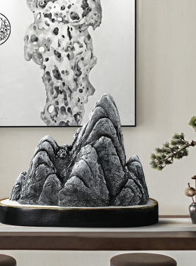 客厅假山石摆件家居装饰品办公室酒柜子玄关小盆景新中式山水摆设