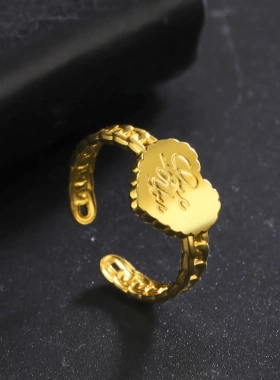 欧美热销情侣戒指时尚百搭光面爱心love you锁边开口戒指节日礼物