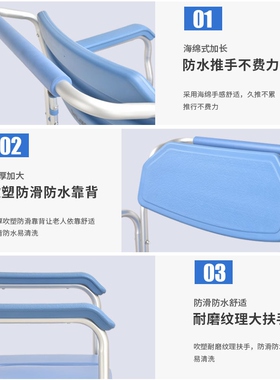 老人带轮坐便椅护理椅子移动马桶椅折叠洗澡椅残疾人沐浴椅坐便器