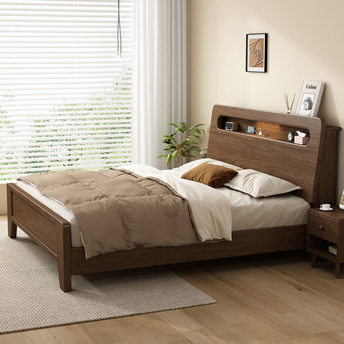 政府补贴床1米8双人床家用卧室大床1米5可置物单人床中古风实木床 - 图2