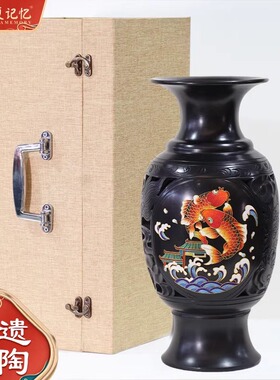 济南非遗龙山黑陶工艺品花瓶摆件