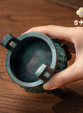 吉中吉·铜《鼎盛千秋》桌面摆件新中式入户玄关客厅置物架装饰品