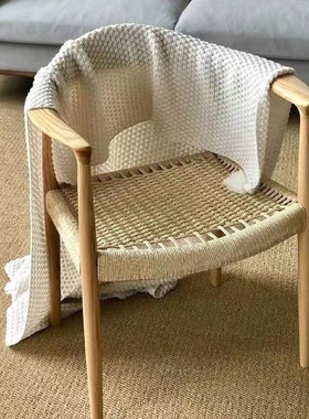 复古实木肯尼迪中古总统休闲餐椅家用藤编北欧靠背椅绳编椅子