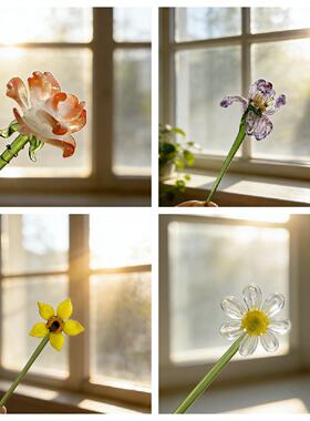 淄博琉璃小花花束玻璃花盆栽小花瓶仿真小花工艺品摆件桌面摆设礼