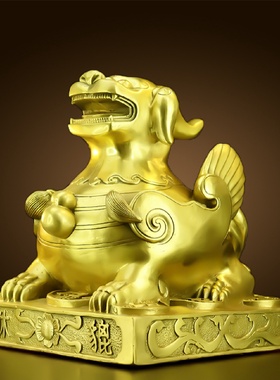 铜貔貅摆件纯黄铜皮休招皮丘家居客厅店铺饰品坐貔貅开业送礼品