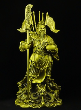 关公关二爷黄铜摆件工艺品九龙关公家居客厅摆件办公室店铺装饰品