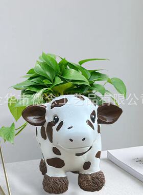 跨境新品户外庭院高原奶牛多肉树脂工艺摆件家居装饰阳台摆件