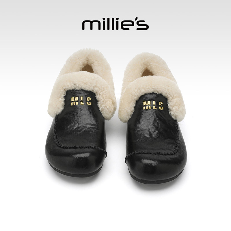 MILLIE'S/妙丽毛绒勃肯鞋冬季一脚蹬保暖棉鞋棕色加绒毛毛鞋女款,淘宝优惠券,粉丝福利购,淘宝优惠卷