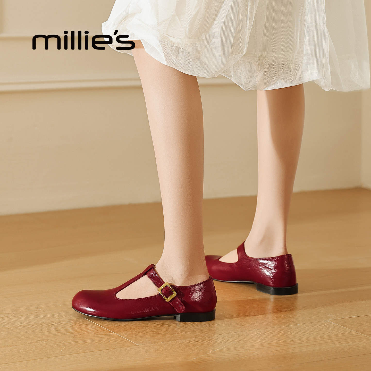 MILLIE'S/妙丽真皮玛丽珍鞋舒适软底丁字带浅口单鞋女鞋春季新款,淘宝优惠券,粉丝福利购,淘宝优惠卷