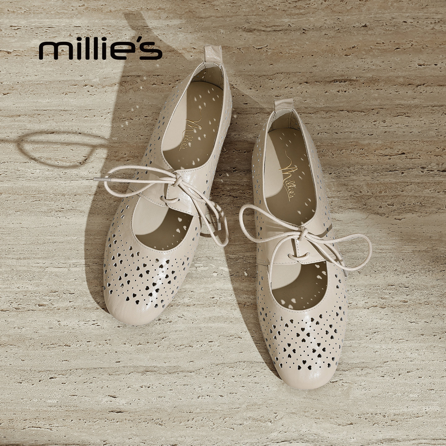MILLIE'S/妙丽镂空系带真皮玛丽珍鞋女款平底百搭单鞋女春季新款,淘宝优惠券,粉丝福利购,淘宝优惠卷