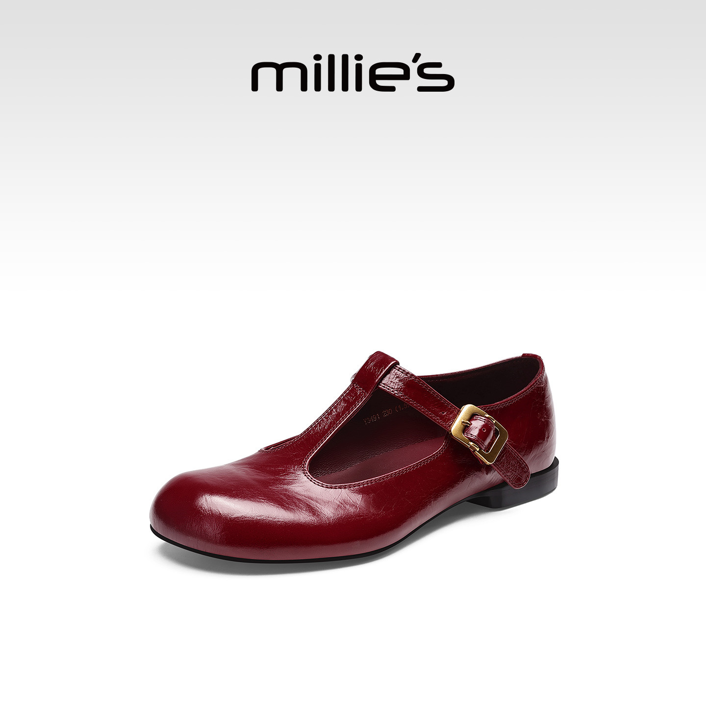 MILLIE'S/妙丽法式复古风红色玛丽珍鞋女丁字扣平底单鞋春季新款,淘宝优惠券,粉丝福利购,淘宝优惠卷
