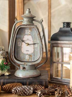 JK慕空间 北欧做旧铁艺提挂式钟表 阳台花园复古花架摆件装饰品