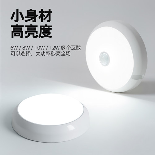 LED感应灯过道走廊楼梯智能感应雷达人体红外感应智能声控吸顶灯 - 图0