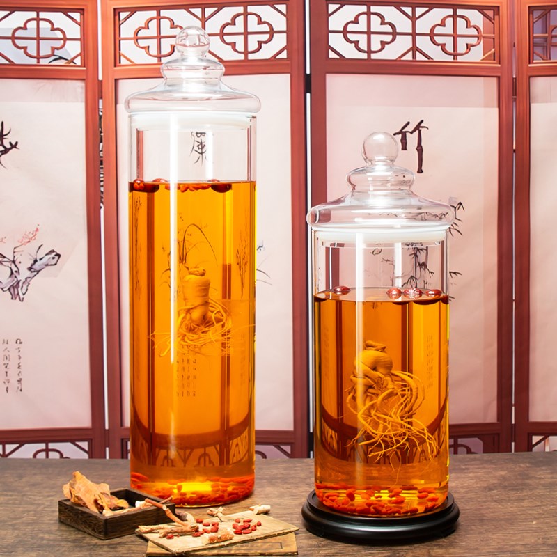 Special wine bottle glass container for soaking wine, high-end sealed ginseng display wine jar, wine tank, thickened high borosilicate soaking wine bottle