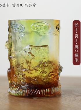 琉璃笔筒教师节礼品桌面摆件生日礼物新中式书房装饰摆设五牛图