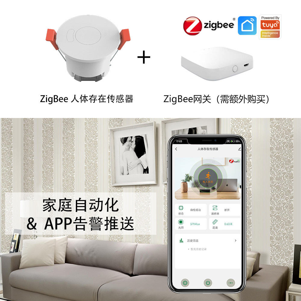 涂鸦5.8/24G智能人体存在传感器ZigBee3.0/WiFi毫米波雷达带光照,淘宝优惠券,粉丝福利购,淘宝优惠卷
