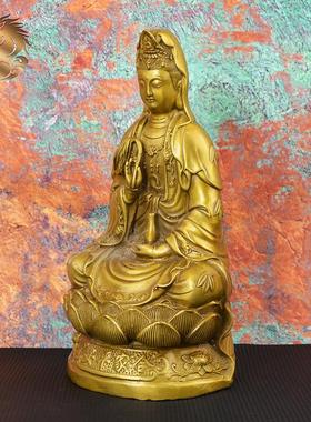 宏达 全黄铜柳枝观音家居佛龛供奉铜观音佛像摆件