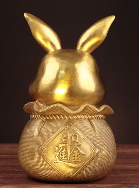 杨铜记 钱袋生肖兔子办公室金属工艺品摆件铜兔子 进宝兔