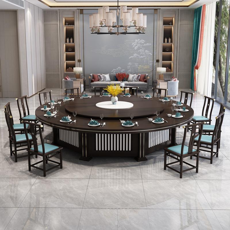 酒店餐桌大圆桌电动带转盘20人30人饭店餐厅火锅圆桌椅组合新中式 - 图0