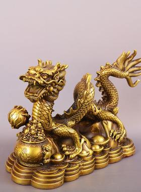 宏达 全黄铜聚宝盆铜龙办公室玄关钱币元宝龙祥龙献瑞摆件