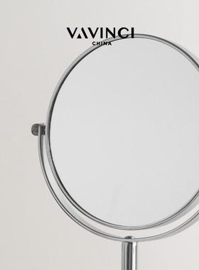 创意轻奢皮质金属镜子摆件北欧式样板房卧室梳妆台桌面装饰化妆镜