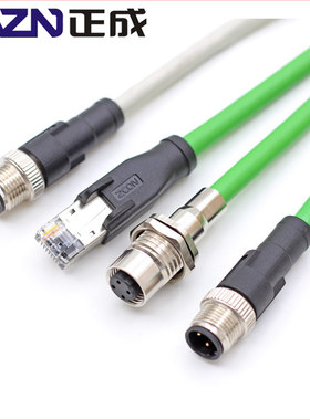 M12 4芯 D型转RJ45网线D-coding连接器百兆以太网 CAT5E