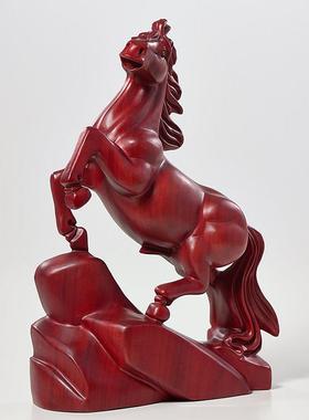 红花梨木雕生肖马摆件红木马到成功办公室桌面装饰红色木马工艺品