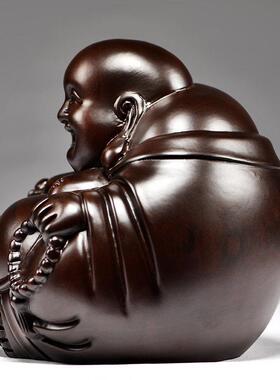 黑檀木雕刻一团和气弥勒佛像摆件坐笑佛客厅电视柜装饰红木工艺品