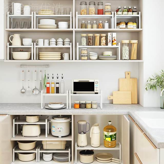 BWU kitchen telescopic cabinets can be used to store countertops, bowls, plates, and kitchen cabinets.
