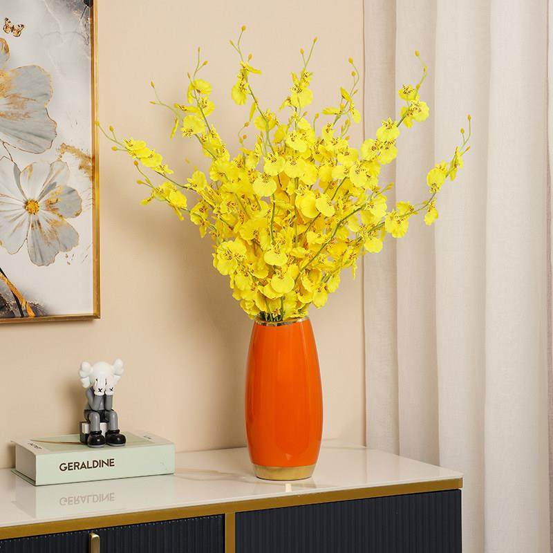 黄色跳舞兰彷真花艺客厅电视柜花束家居装饰花假花插花瓶套装摆设,淘宝优惠券,粉丝福利购,淘宝优惠卷