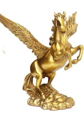 黄铜飞天马龙马摆件马上财发生肖马客厅办公室装桌面饰品财马铜马