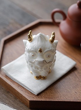 久造新中式可爱麒麟摆件玄关招财桌面茶宠摆设陶瓷国潮装饰品礼品