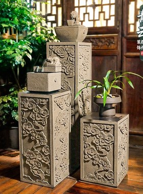 祥云柱展示柱仿石柱墩子客厅玄关盆景架底座花盆立柱室外落地摆件
